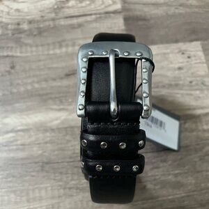 Men's Black Leather Belt with Silver Buckle